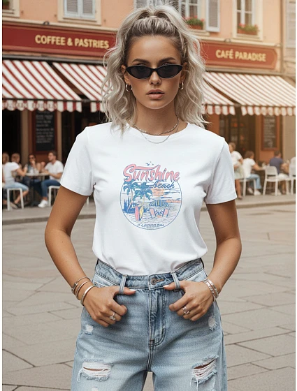 Dámske bavlnené tričko s potlačou, biele, FashionStreet NX8012RY