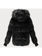 Černá dámská manšestrová bunda s kapucí model 22017377 - Libland