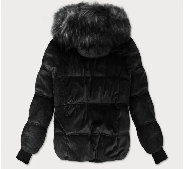 Černá dámská manšestrová bunda s kapucí model 22017377 - Libland