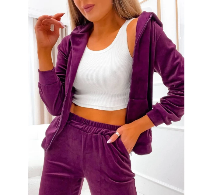 Dámska tepláková súprava v bordovej farbe bordová s kapucňou na zips (829)