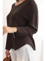 Dámsky viskózový sveter s dlhými rukávmi a okrúhlym výstrihom hnedej farby Dámsky viskózový sveter s dlhými rukávmi a okrúhlym výstrihom hnedej farby
