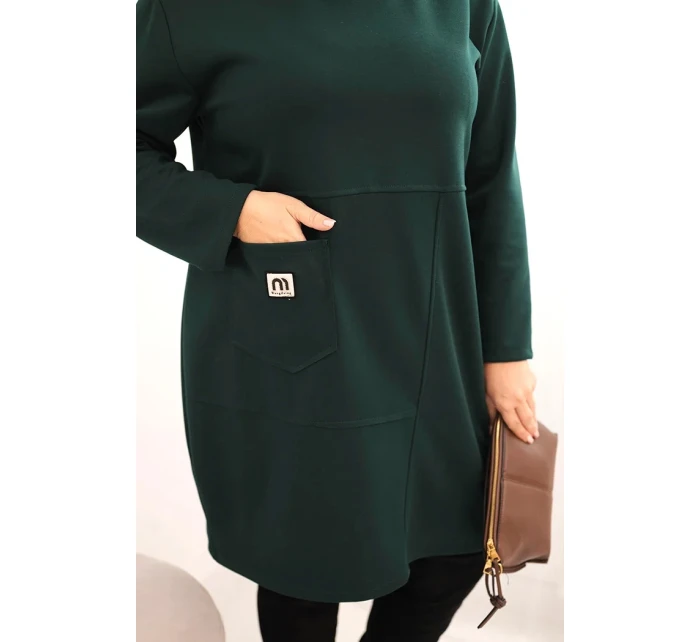 Dámská sukýnka Plus Size máslová s kapsou a 3/4 rukávem tmavě zelená