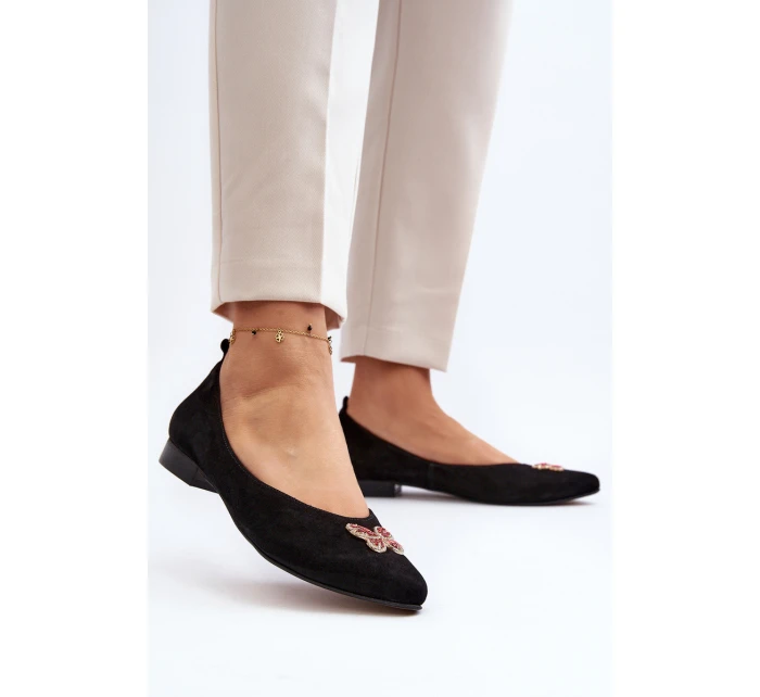 Zazoo 2887 Zamszowe Baleriny Z Ozdobnym Motylem Czarne