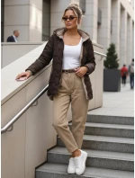 Dámska prechodná prešívaná bunda s odnímateľnou kapucňou hnedá TY5623