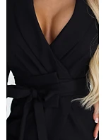 model 22040379 Elegantní tmavě modré šaty s páskem a asymetrickým spodním dílem černé - numoco