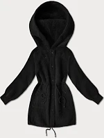 Čierna bunda z alpakovej vlny (W017#)