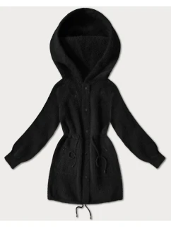 Čierna bunda z alpakovej vlny (W017#)