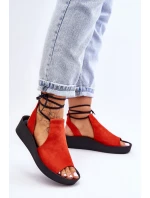 Semišové sandály na klínku Nicole model 21622042 oranžová - Zazoo