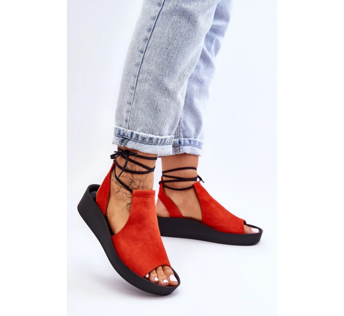 Semišové sandály na klínku Nicole model 21622042 oranžová - Zazoo