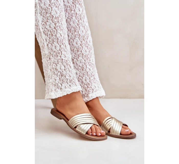 Kožené dámské pantofle Lewski Shoes model 21682360 zlaté - Boto