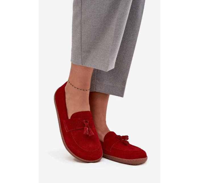 Kožené semišové mokasiny typu barefoot Zazoo 322 červené