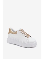Dámské tenisky na platformě z imitace kůže bílo-zlaté se třpytkami Calinae