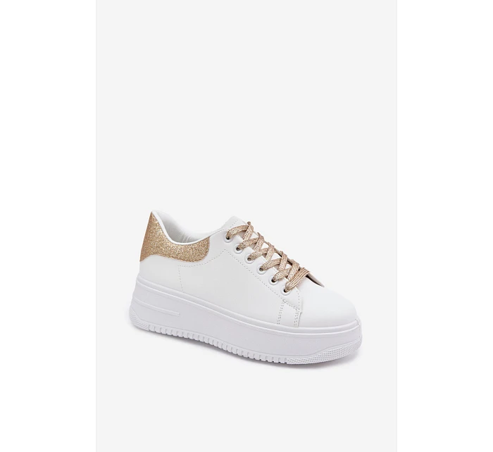 Dámské tenisky na platformě z imitace kůže bílo-zlaté se třpytkami Calinae