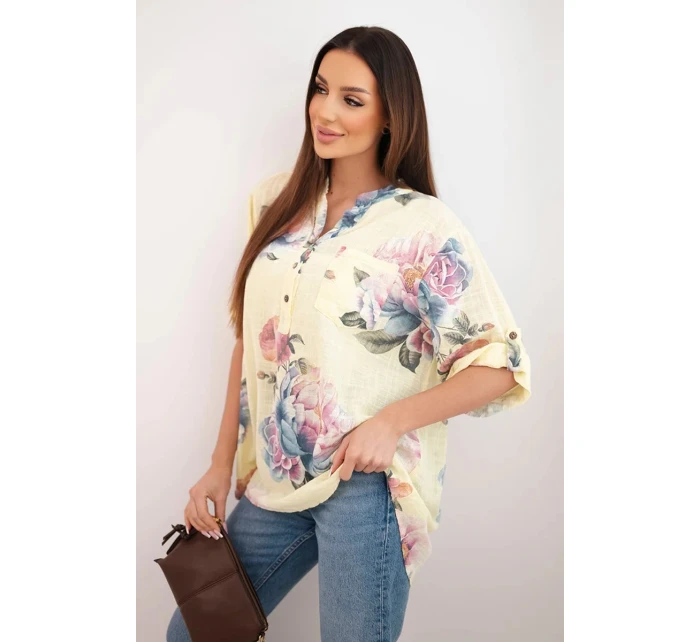 Dámska bavlnená blúzka s kvetinovým vzorom žltá