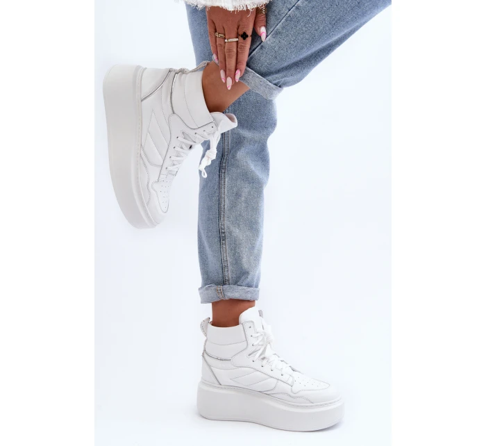 model 21647188 Dámské Kožené Sportovní Boty Na Platformě Bílé - Zazoo model 21647188 Dámské Kožené Sportovní Boty Na Platformě Bílé - Zazoo