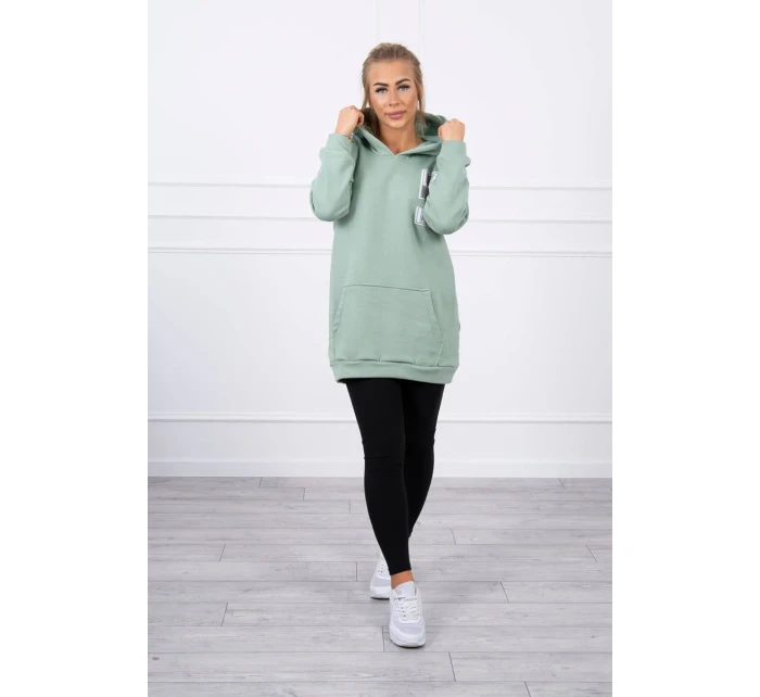 Mikina s kapucňou a nášivkami tmavo mätová