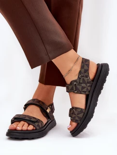 Materiałowe Sandały Damskie Na Platformie Czarno-Brązowe Leriot