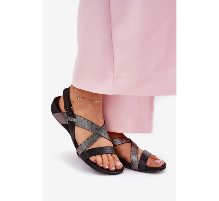 Płaskie Skórzane Sandały Damskie Zazoo 40032 Czarne