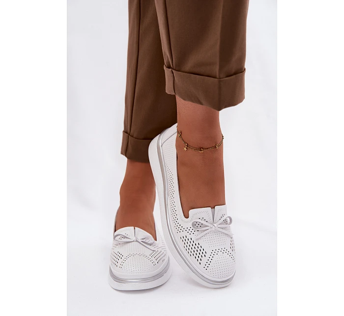 Kožené Prodyšné Polobotky Na Platformě S.Barski LR61-7043 Bílé