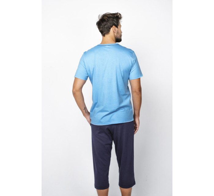Pánske pyžamo Abril, krátky rukáv, 3/4 nohavice - modrá/navy blue