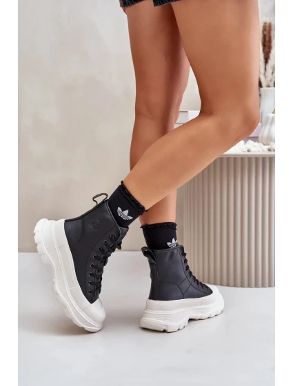 Kožené zateplené tenisky na pevnej platforme Big Star Black