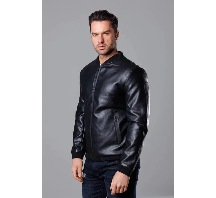 Černá pánská bunda typu "bomber" z ekokůže model 18347970 - J.STYLE Černá pánská bunda typu "bomber" z ekokůže model 18347970 - J.STYLE