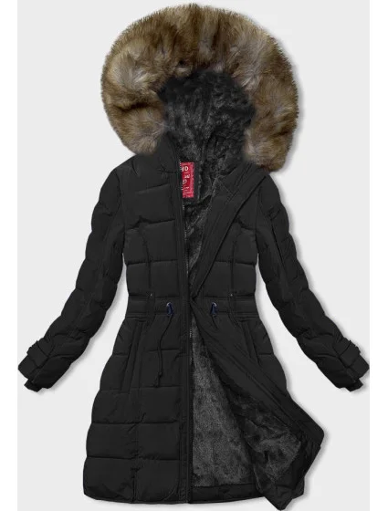 Dámska zimná bunda s kožušinovou podšívkou čierna (LHD-23063)
