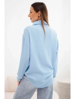 Dámská viskózová košile s dlouhým rukávem a volánky modrá