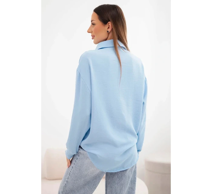 Dámská viskózová košile s dlouhým rukávem a volánky modrá