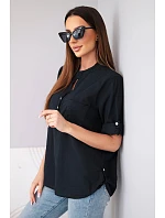 Dámska bavlnená blúzka s krátkym rukávom a vreckom čierna Dámska bavlnená blúzka s krátkym rukávom a vreckom čierna