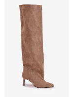 Kozaki Damskie Na Szpilce Wsuwane Beżowe Mavilla