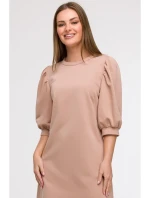 B291 Šaty áčkového strihu s rukávmi - mocca