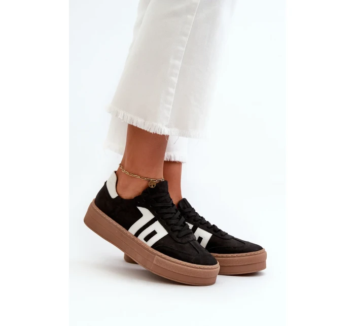 Dámske kožené tenisky na platforme Zazoo black Dámske kožené tenisky na platforme Zazoo black