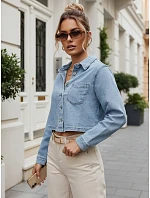 Krátka dámska košeľa s vreckom, džínsovo modrá, FashionStreet TY5691 Krátka dámska košeľa s vreckom, džínsovo modrá, FashionStreet TY5691