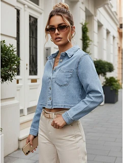 Krátka dámska košeľa s vreckom, džínsovo modrá, FashionStreet TY5691