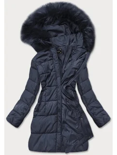 Tmavomodrá dámska prešívaná zimná bunda s kapucňou (7757)