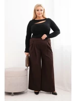 Dámske Plus veľkosť široké nohavice so skladaním Brown Dámske Plus veľkosť široké nohavice so skladaním Brown