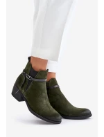 Zazoo 60478 Zamszowe Botki Na Obcasie Ocieplane Zapinane Na Zamek Ciemnozielone