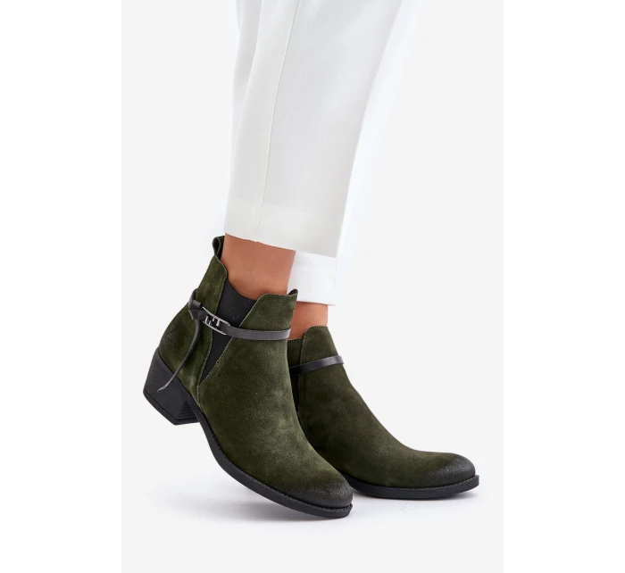 Zazoo 60478 Zamszowe Botki Na Obcasie Ocieplane Zapinane Na Zamek Ciemnozielone