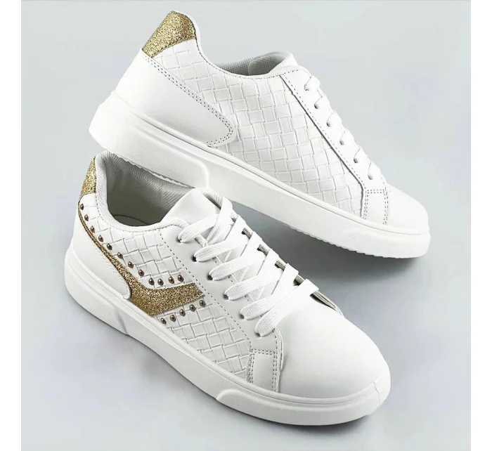 Bielo-zlaté šnurovacie dámske sneakersy (RC-03)