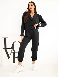 Dámský komplet z viskózy s krátkým model 22366806 a jogger kalhotami černý - K-Fashion