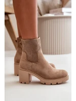 Dámské boty na podpatku se zipem eko semišové béžové model 21668056 - Boto