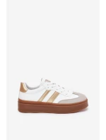 Sneakersy Damskie Na Platformie Z Eko Skóry Biało-Złote Elaraven