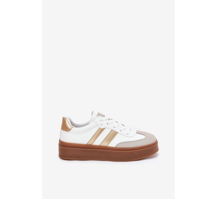 Sneakersy Damskie Na Platformie Z Eko Skóry Biało-Złote Elaraven