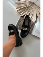 Lakované dámské mokasiny se zlatým S.Barski Černé model 21712006 - D&A