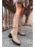 Dámské kozačky na podpatku Béžová shoes model 22018569 - Step in style Dámské kozačky na podpatku Béžová shoes model 22018569 - Step in style