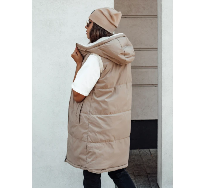 Dámská dlouhá prošívaná vesta s kapucí béžová Dstreet model 21980596 - FashionStreet