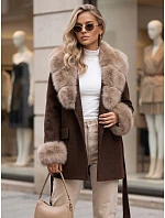 Płaszcz damski dwurzędowy z odpinanym kołnierzem brązowy FashionStreet TY6079