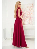 ELENA - Dlhé dámske šaty vo vínovej bordovej farbe s výstrihom a zaväzovaním na ramenách 405-1 ELENA - Dlhé dámske šaty vo vínovej bordovej farbe s výstrihom a zaväzovaním na ramenách 405-1