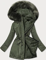 Teplá dámska zimná bunda obojstranná khaki (w610)